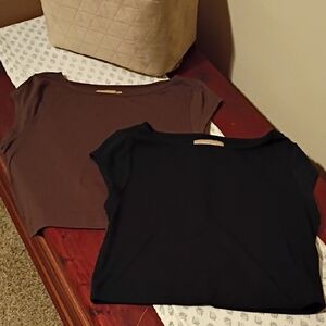 Free People Black and Brown Short Sleeve Tees
